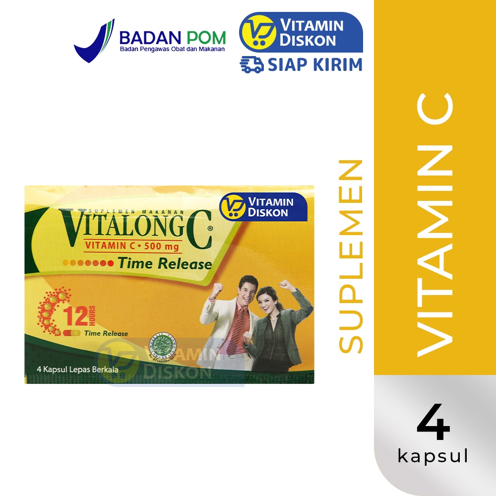 VITALONG C VITAMIN C 500 MG 1 STRIP 4 KAPSUL | Suplemen Daya Tahan Tubuh, Imunitas Tubuh