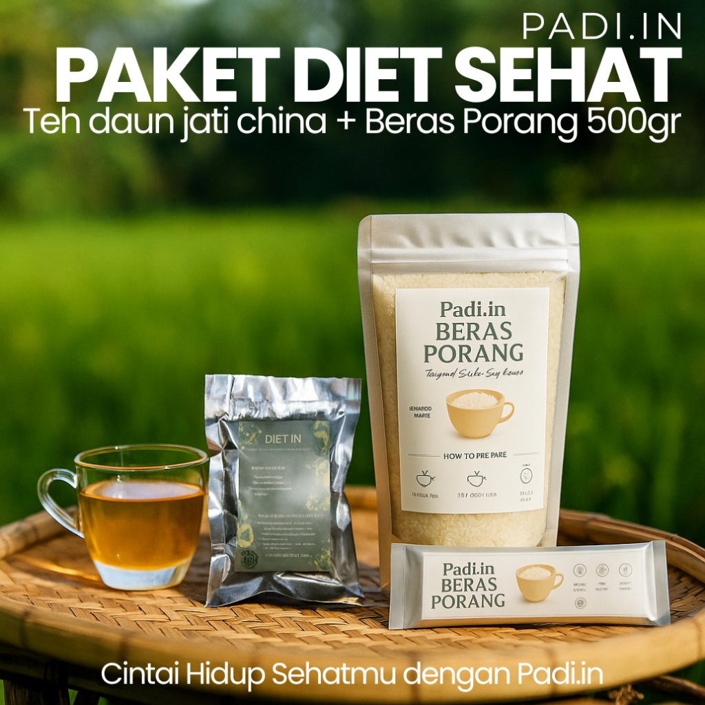 

Paket Diet Sehat Padi.in Teh Daun Jati China + Beras Porang 500gr Rendah Kalori