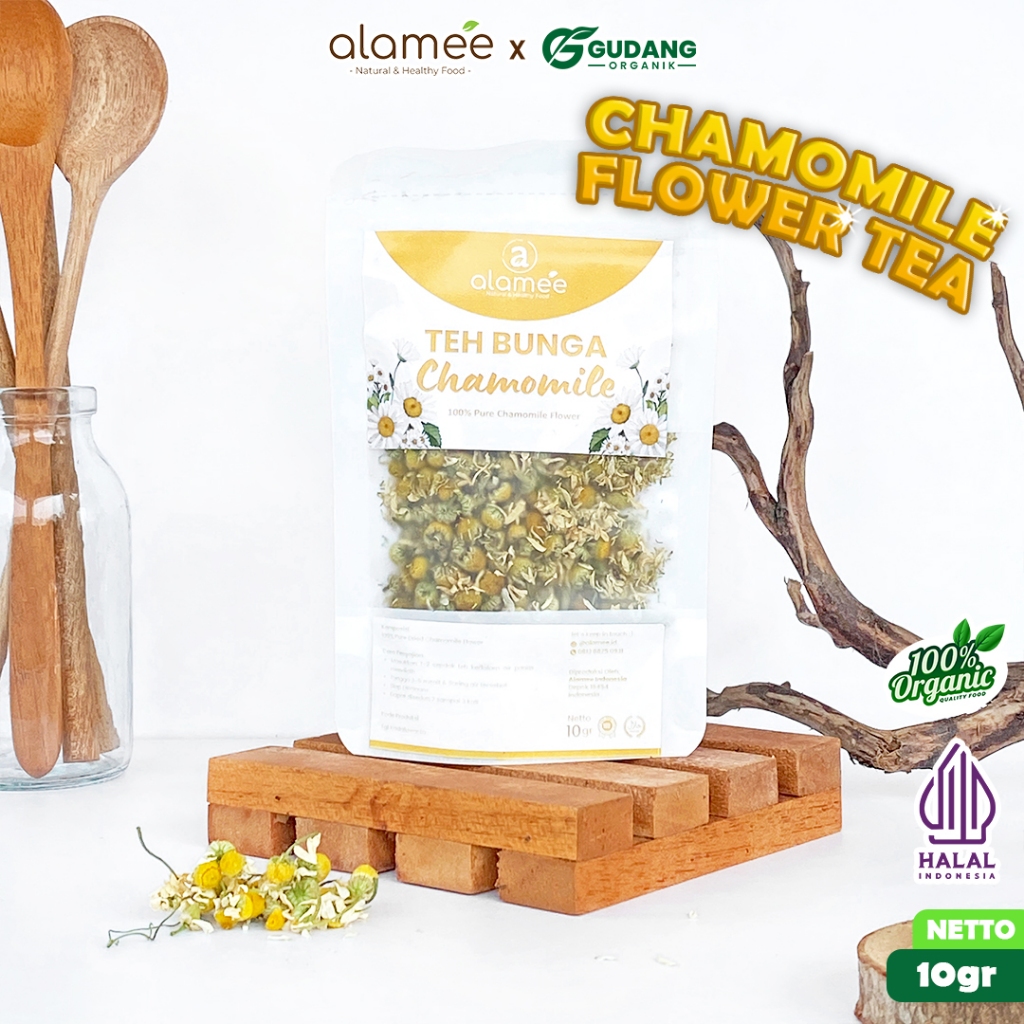 

alamee teh bunga chamomile 10 gram teh bunga chamomile menawarkan rasa halus dan warna cerah herbal