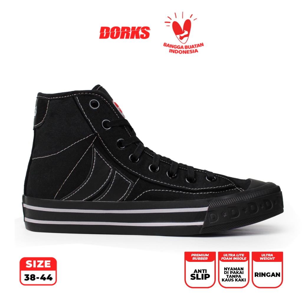 Dorks - Metro High Full Black Sepatu Sneakers Casual Pria Wanita