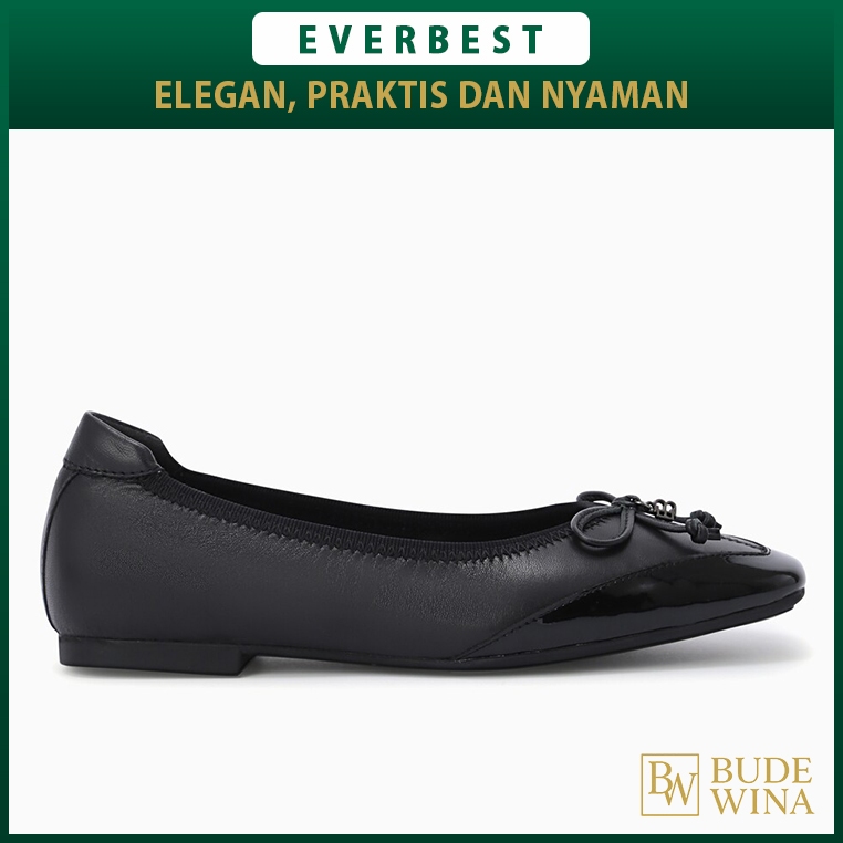 EVERBEST SEPATU FLAT SHOES WANITA ORIGINAL KULIT ASLI HITAM EW04