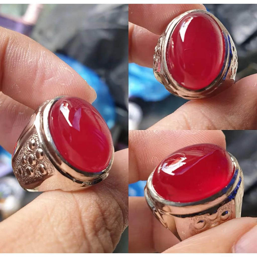 Cincin Batu Merah Siam Amerika ring Perak Bali asli Top cristal giwang 100%