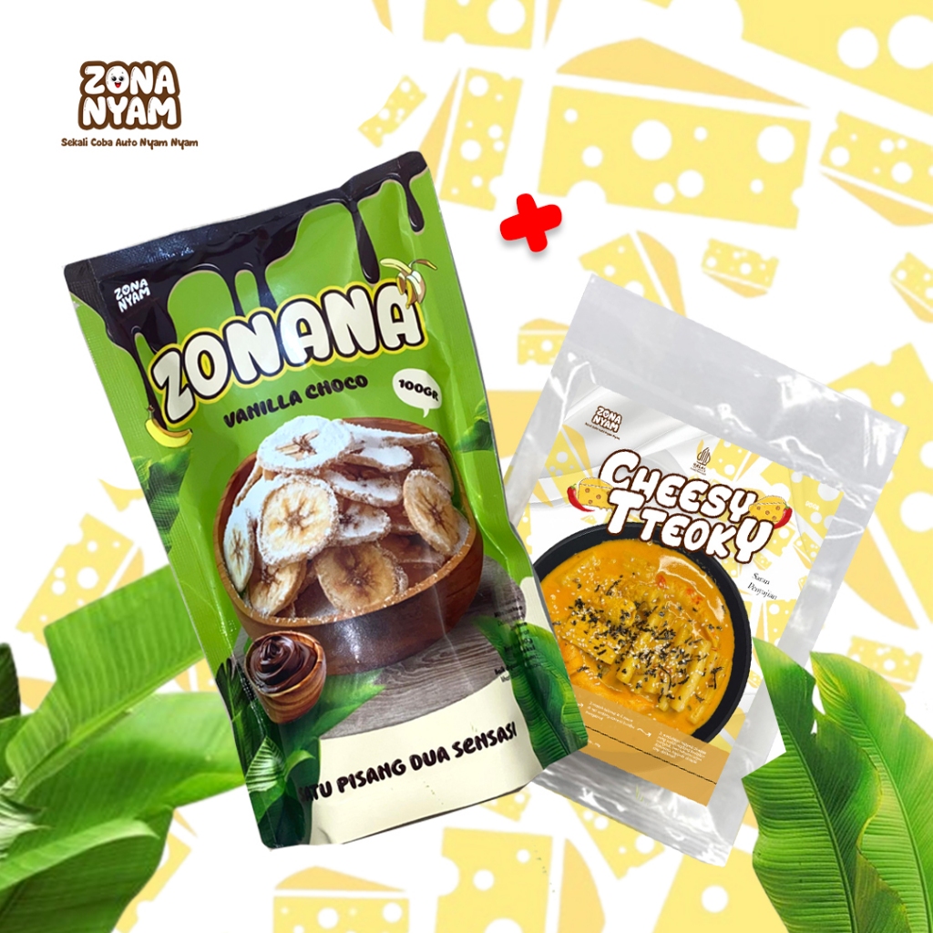 

ZONANYAM Paket Bundling Toppoki Cheesy Keju + Keripik Pisang Vanilla Saus Coklat