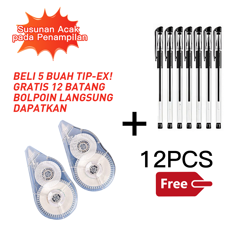 

​Set Pengoreksi TAPE + GRATIS Bolpoin | Peralatan Sekolah 5 in 1​