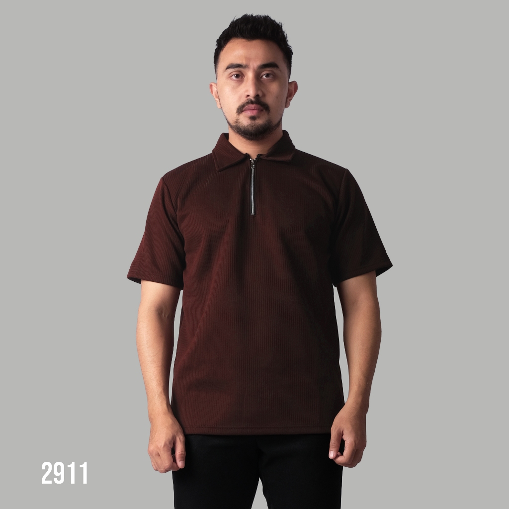 PAKAJI Polo Shirt Pria Knit Half Zipper Premium Kaos Polo Knit Mahogany Burn 2911