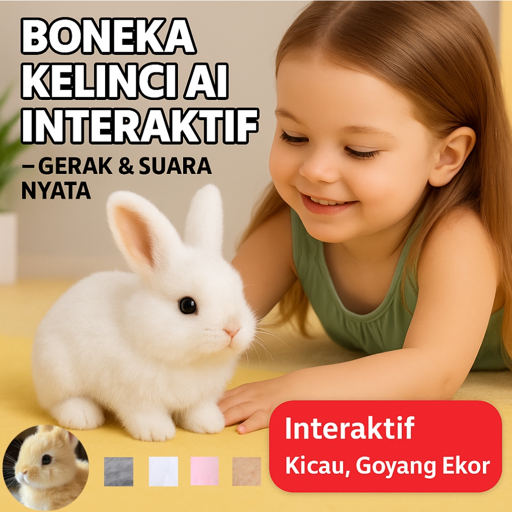 Bicara & Bernyanyi  HFH-Kelinci Imutku AI Interaktif  Sentuhan Realistis  Mainan Interaktif AI/Bonek