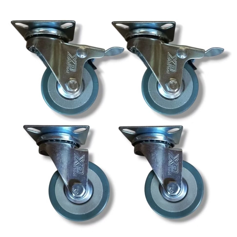 RODA TROLI/MEJA/LEMARI KECIL - RODA KARET ABU-ABU PVC 2 INCH - 1SET ( 2REM + 2HIDUP )