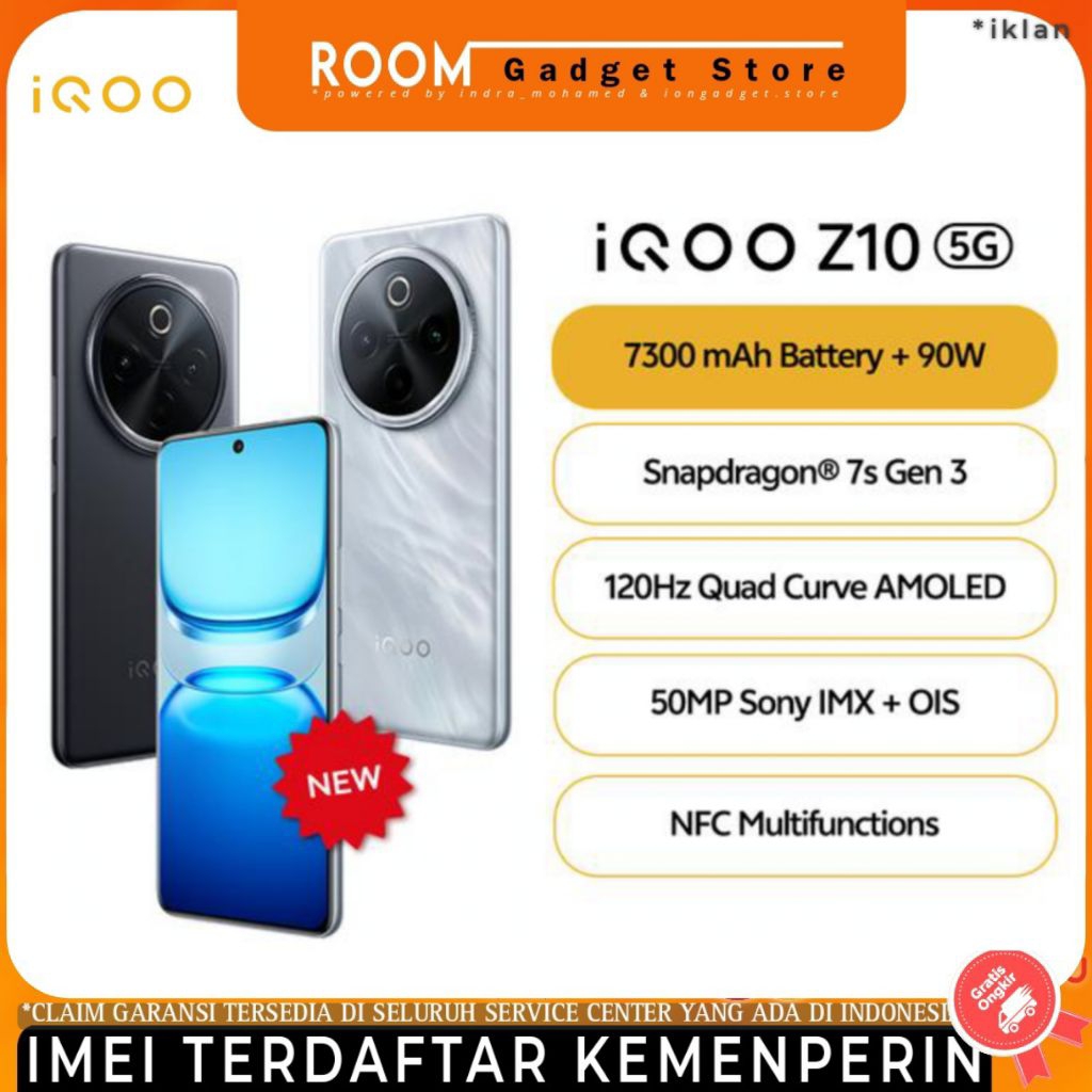 iQOO Z10 5G 8/256GB 7300mAh + Bonus 90Watt, Snapdragon 7s Gen 3, AnTuTu822,705, 120Hz Quad-Curved AM
