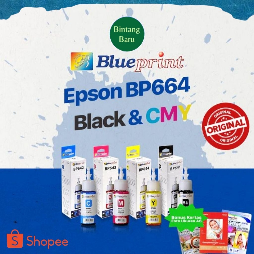 1 Set (4 warna) tinta Epson 664 Original Blue print for printer Epson L120 L220 L350 - BP664 BLUE PR