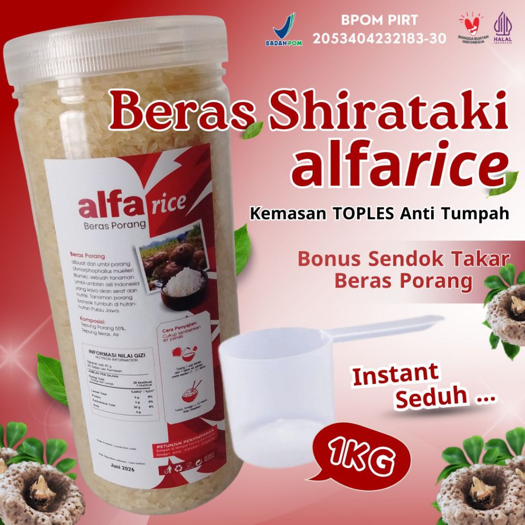 

Beras Porang Shirataki ALFARICE # 1 kG + BONUS SENDOK TAKAR