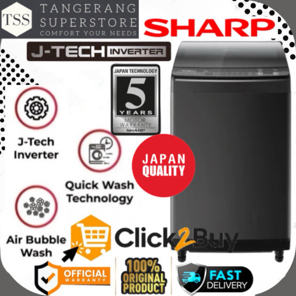 SHARP MESIN CUCI ES-M1050XT ESM1050XT ES M1050XT INVERTER 10.5KG TOP LOADING SHARP MESIN CUCI 10.5KG