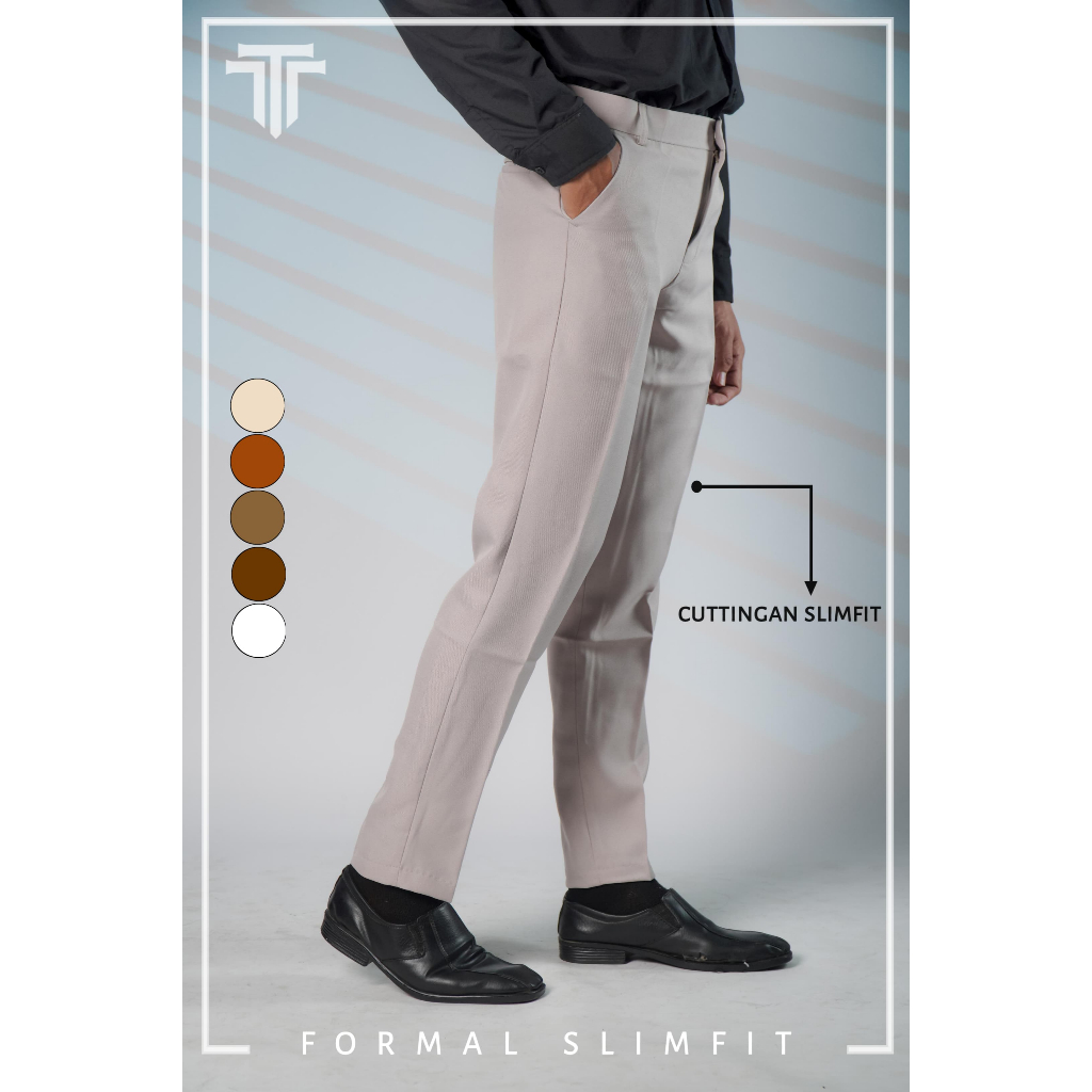 celana bahan pria kerja kantor formal slim fit terbaru