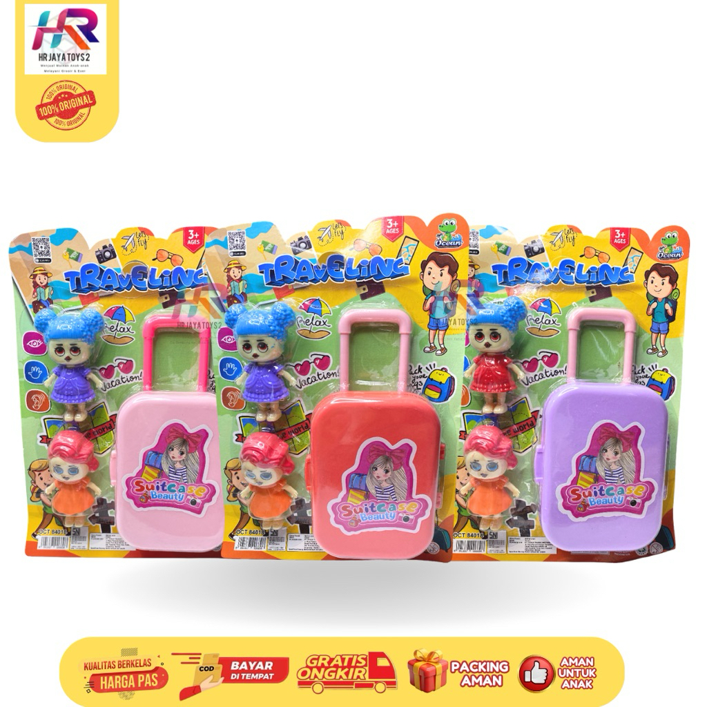 Mainan Koper Boneka Pres Traveline // MAINAN ANAK BONEKA SET SUITCASE BEAUTY BONEKA 2PCS + KOPER TRA