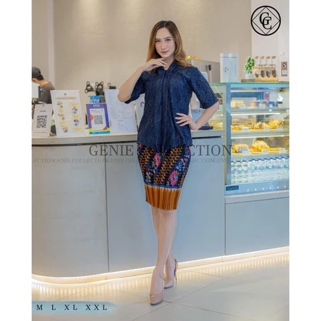 Set Kebaya Encim Floy Rok Batik Pendek | Kebaya Kartini Pendek | Setelan Baju Natal | Rok Batik Pend