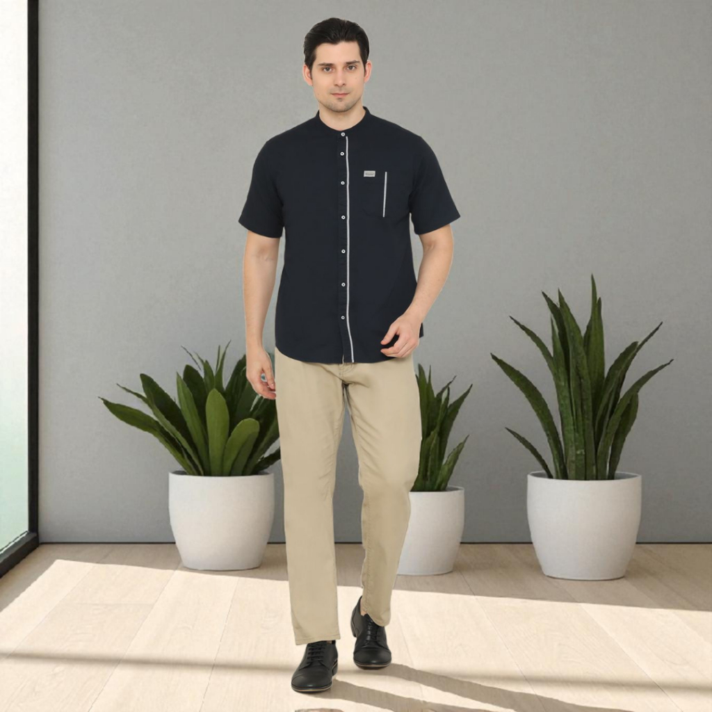 Doanda - Baju Koko Pria Dewasa Regular Lengan Panjang Kemeja Koko Muslim Pria Katun Twill