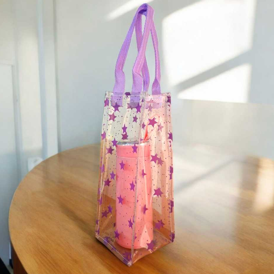 

Tas Tumbler Botol 1 Liter Transparan Motif Bintang / Goodie Bag Mika Premium 0.5 / Tas Botol/ ToteBag Transparan