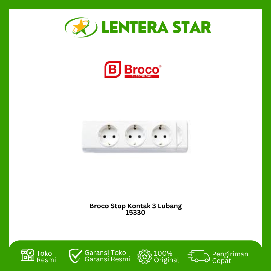 Stop Kontak 3 Lubang BROCO 15330 Stop Kontak BROCO Terminal BROCO 3 Lubang Putih BROCO - 15330