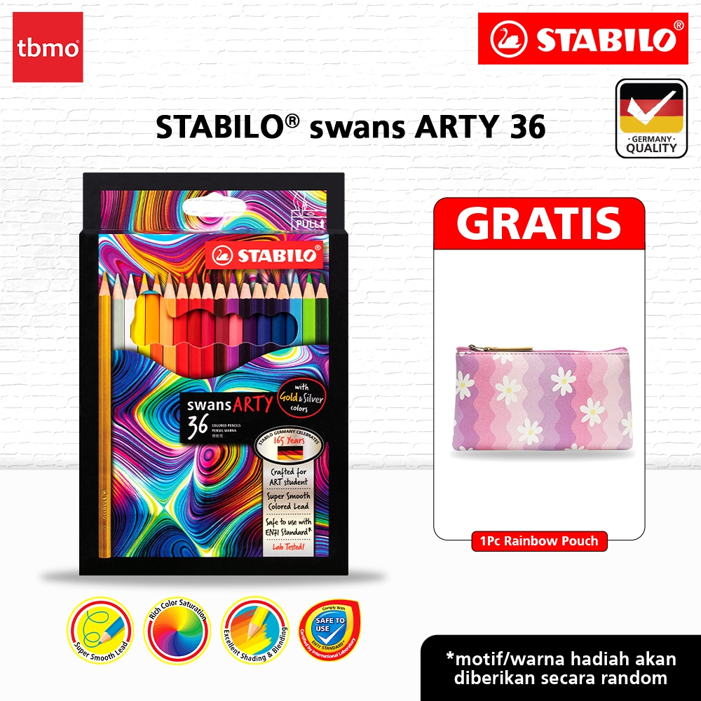 

TBMO STABILO ARTY COLOR PENCIL 36C / PENSIL WARNA ISI 36 FREE Rainbow Pouch