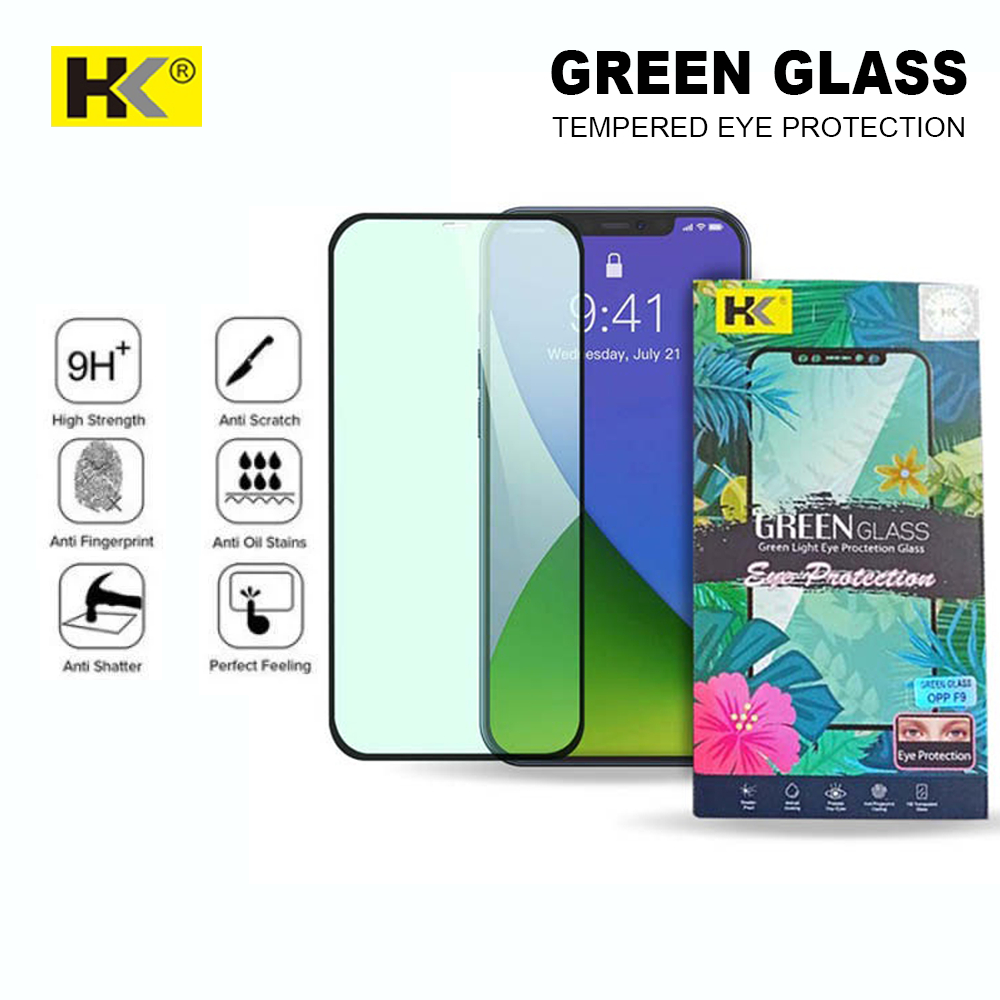 HK ANTI GORES GREEN GLASS EYE PROTECTION TEMPERED GLASS IPHONE / SAMSUNG / XIAOMI / OPPO / VIVO FULL