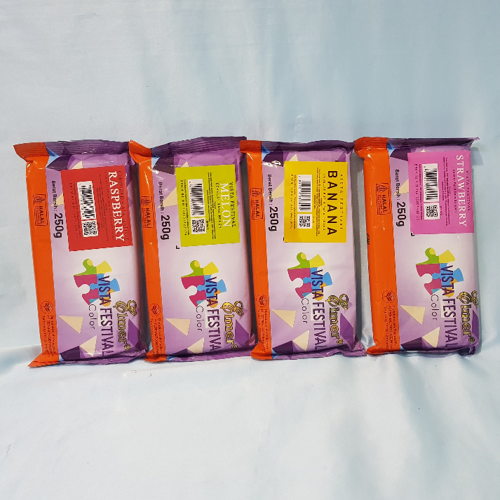 

Elmer Chocolate Compound Vista Banana/ Melon/ Raspberry/ Stawberry 250g