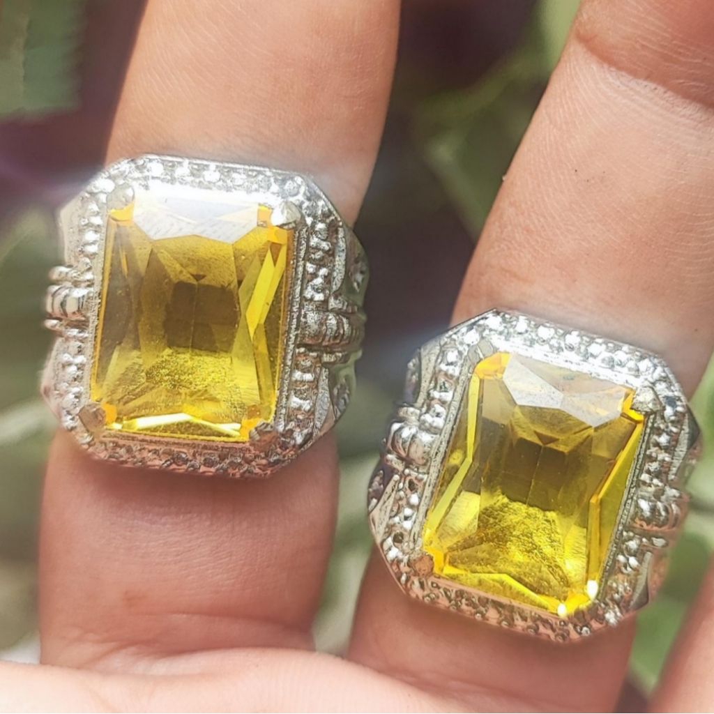 cincin batu akik yellow Topas kotak ring alpaka