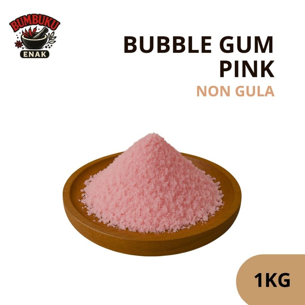

Bubuk Bubble Gum Pink Non Gula 1KG – Bumbu Tabur Minuman Rasa Permen Karet Tanpa Pemanis untuk F&B & Diet Sehat