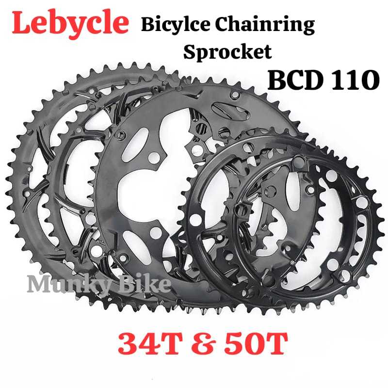 Chainring Lebycle Double Triple 110 BCD 34T 50T Non Narrow Wide Chainring 110 Steel