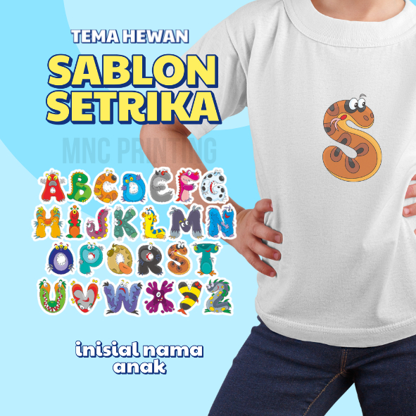Sablon Setrika Huruf Sablon Setrika Baju Inisial Nama DTF  Baju Anak