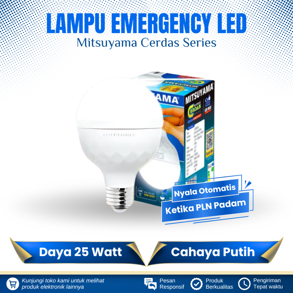 LAMPU EMERGENCY LED 25 WATT MITSUYAMA CERDAS SERIES BOHLAM LED 25 WATT LAMPU DARURAT LED AUTO AC/DC