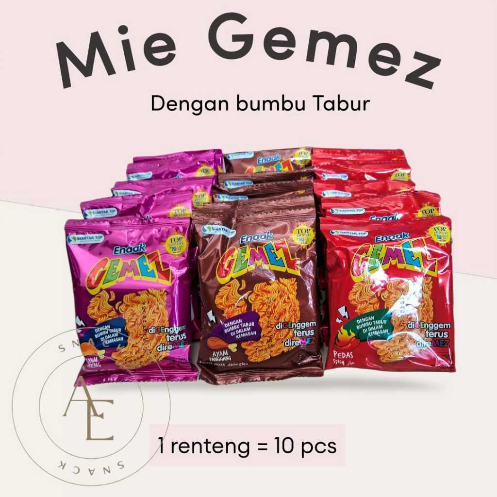 

Mie Gemez Bumbu Tabur - Netto 10 bks x 15 gr ( Pembelian minimal 3 Renteng lebih Murah )
