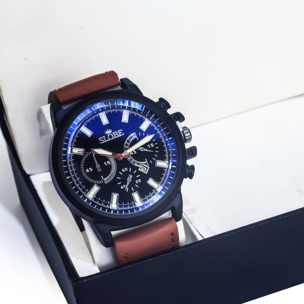 SLOBE Jam Tangan Pria Kulit Analog Free | Box Kode 21