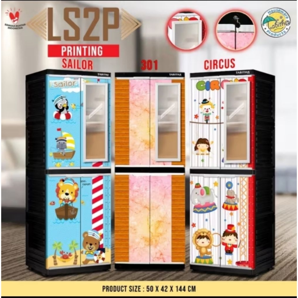 Lemari Pakaian Plastik Tabitha LS2P Full kaca & Kunci