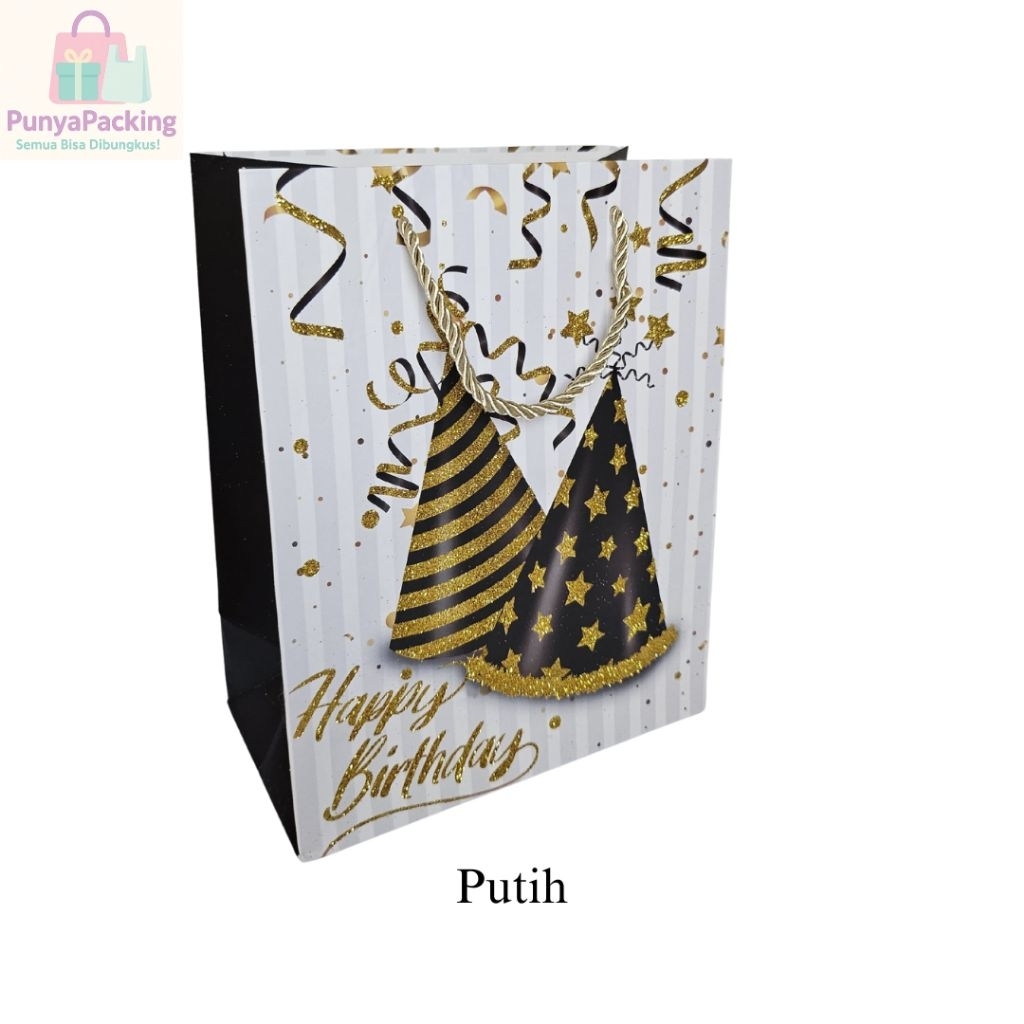 

Paper Bag/Kantong/Tas Elegan Premium Mewah Motif Ulang Tahun Glitter Untuk Hadiah/Ulang Tahun