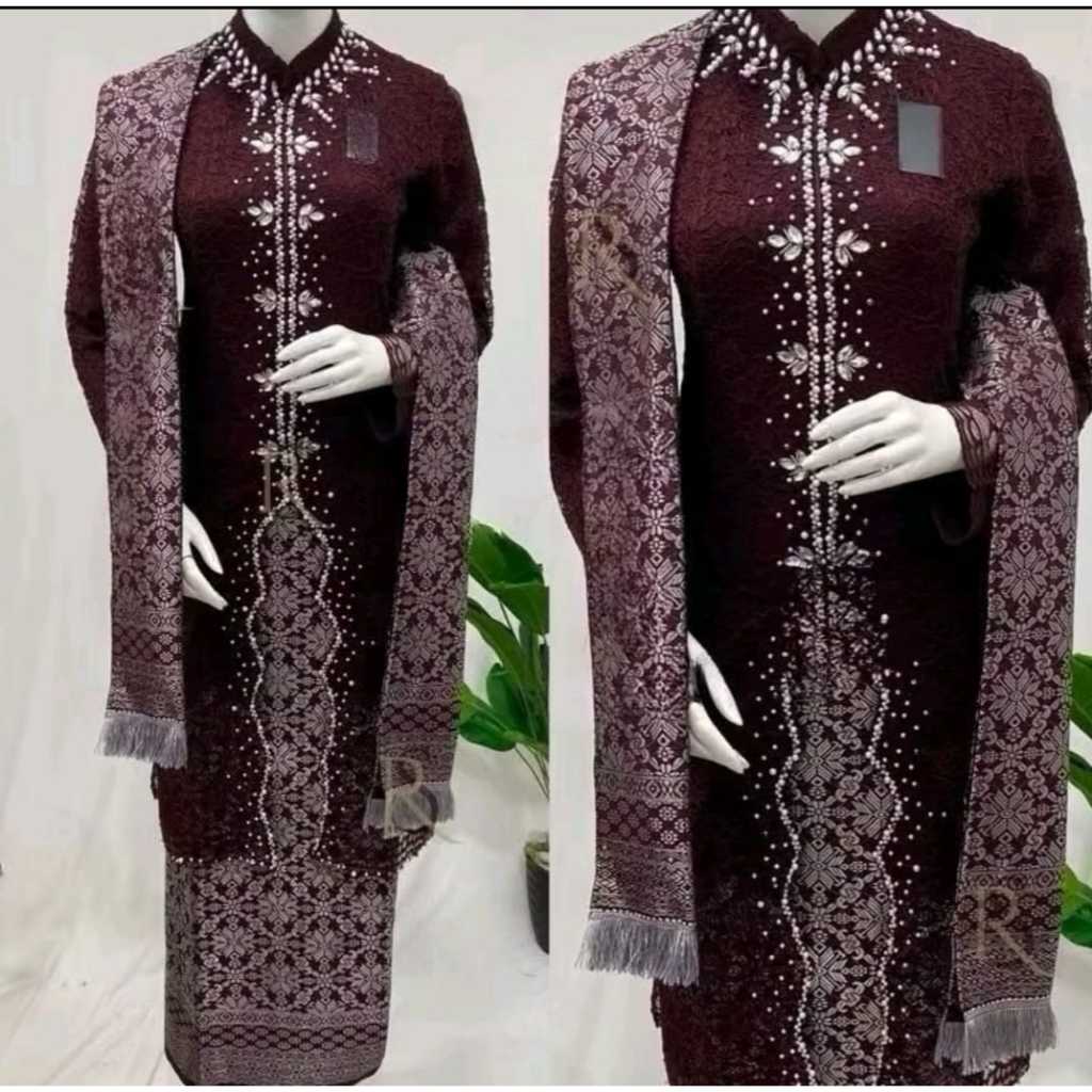 Set kebaya brukat Payet halimah/ free hijab /kebaya Modern / kebaya ibu besan / kebaya ibu besan 202
