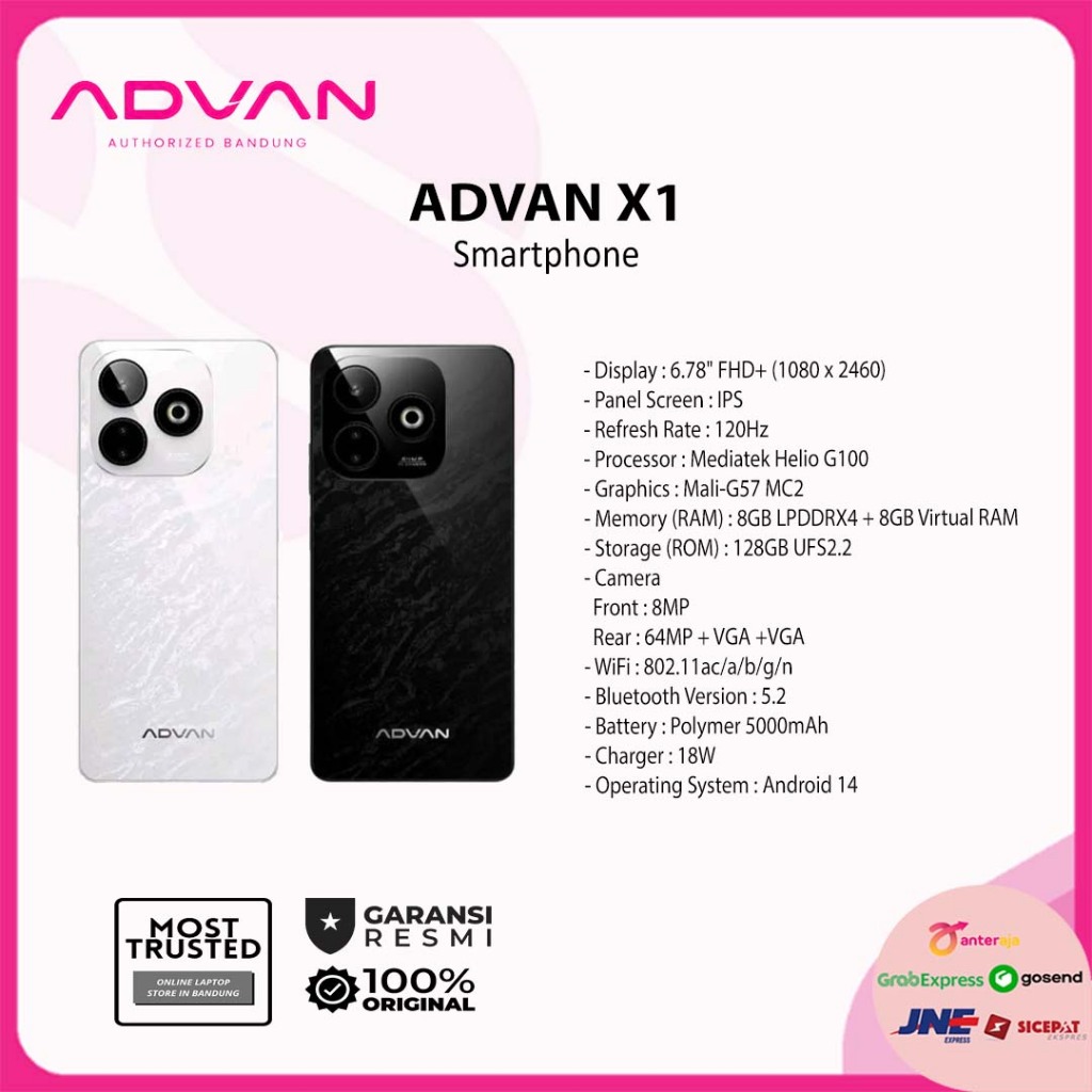 Advan X1 Smartphone Mediatek Helio G100 8GB+8GB/128GB High Refresh Rate 120Hz IPS FHD+ Sony 64MP Big
