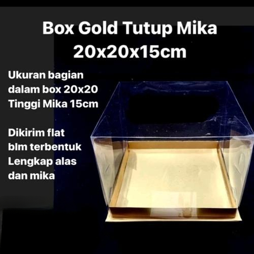 

Box Gold Tutup Mika Ukuran 20x20x15cm Kotak Seserahan Emas Transparan