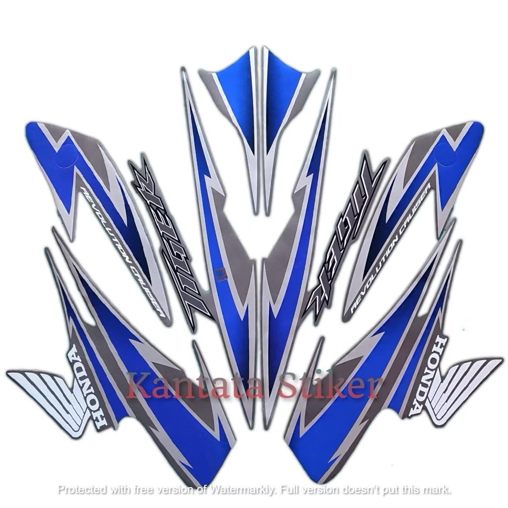 STIKER STRIPING LIS LES BODY MOTOR TIGER REVO 2012 warna biru silver STANDAR FULL SET