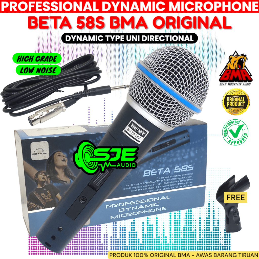 MIC MICROPHONE BMA BETA 58S KABEL DYNAMIC MIK VOKAL BETA 58 S 58S KARAOKE BETA58 S ORIGINAL ASLI ORI