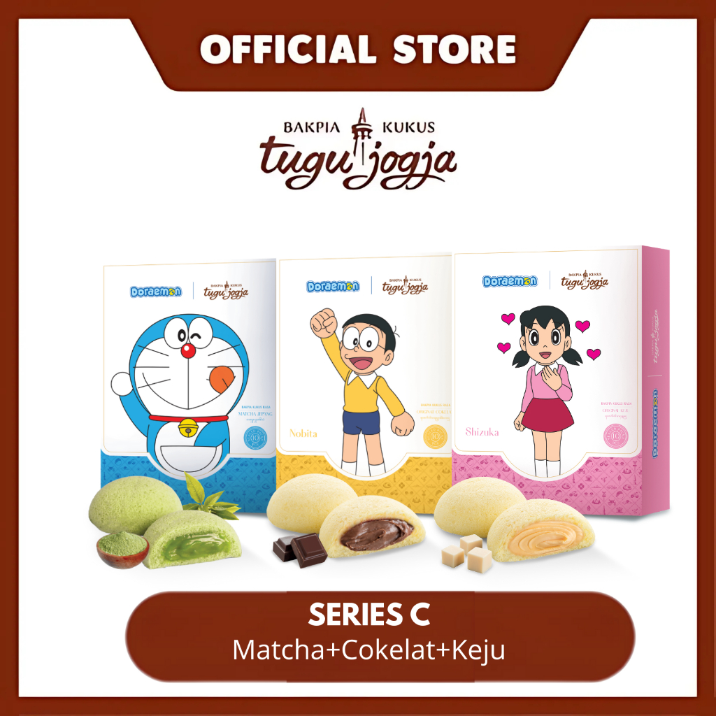 

Bakpia Kukus Tugu Jogja - Series C (Doraemon Matcha, Nobita Cokelat & Shizuka Keju) [Isi 3 Box]