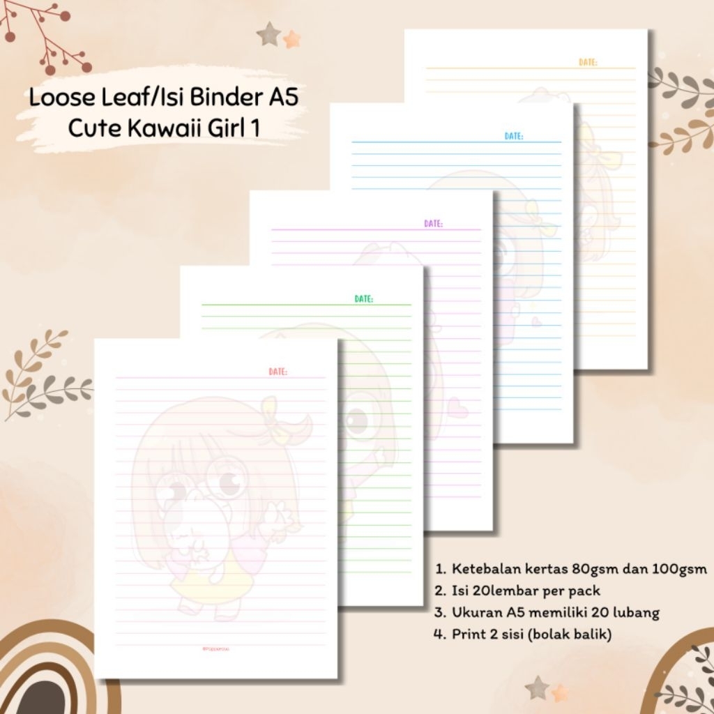 

Isi Binder/Loose Leaf/Kertas Binder A5 - Cute Kawaii Girl 1