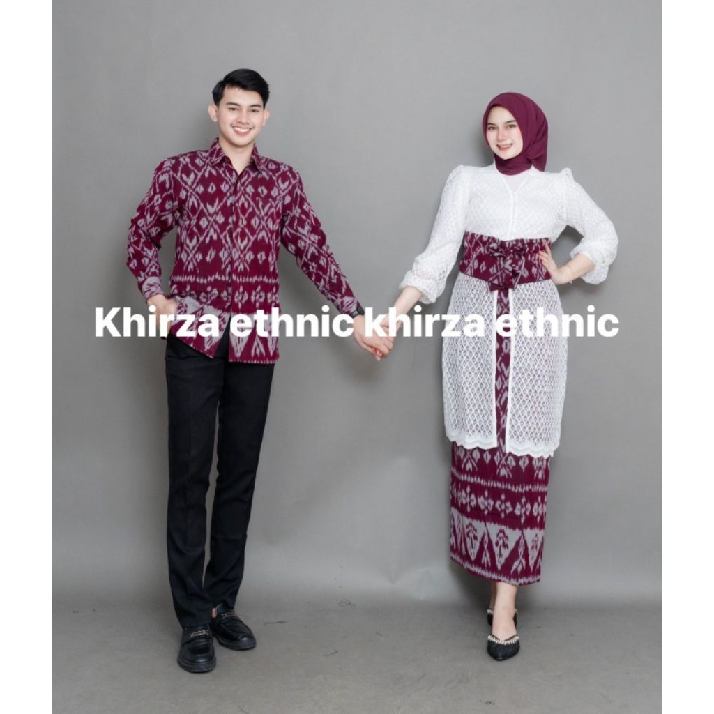 BAJU TENUN COUPLE HARUMI RED - COUPLE TENUN - SET TENUN - COUPLE KEBAYA BROKAT - BAJU TENUN COUPLE K