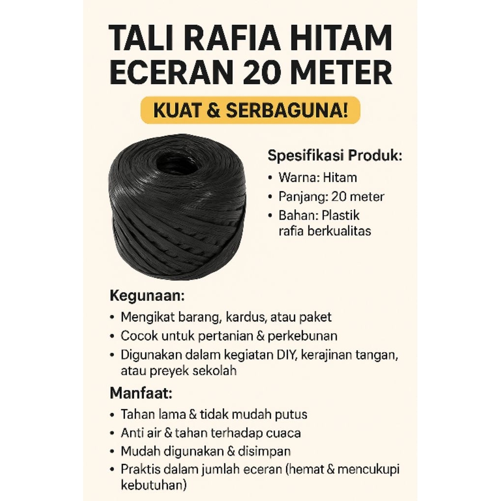 

Tali Rafia Hitam 20 meter - Hemat Ekonomis - Sesuai Kebutuhan