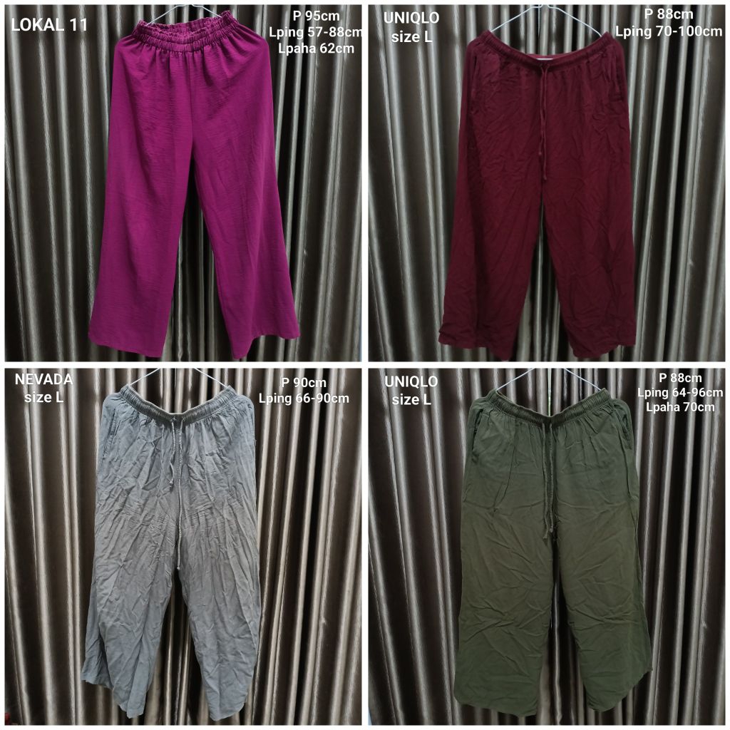 Preloved / bekas / second Celana Kulot Uniqlo Merah Maroon , Abu-abu , Hijau Army