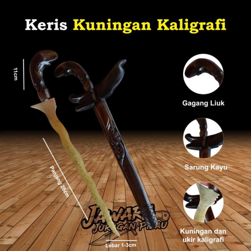 keris besar kuningan kaligrafi souvenir barang antik
