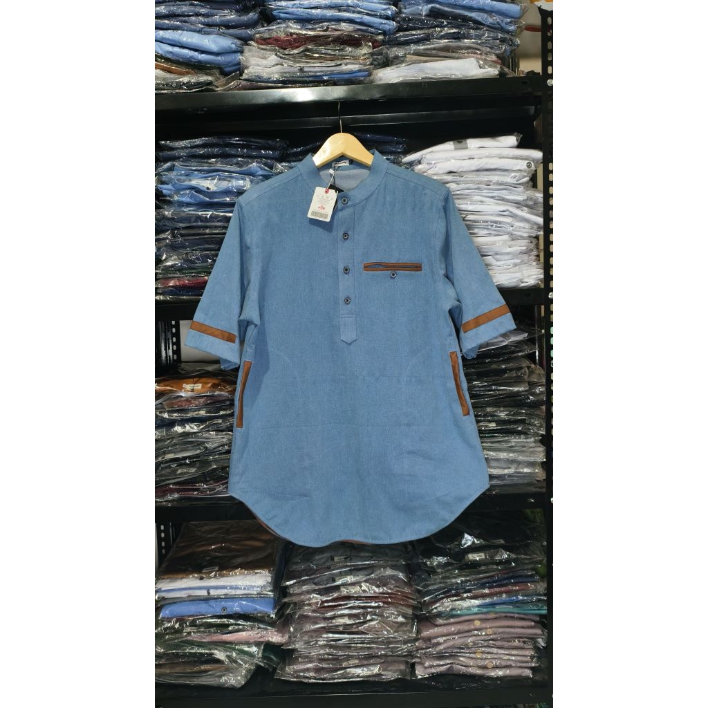 koko kurta denim pria baju koko kurta denim terbaru Kurta denim modern baju muslim pria