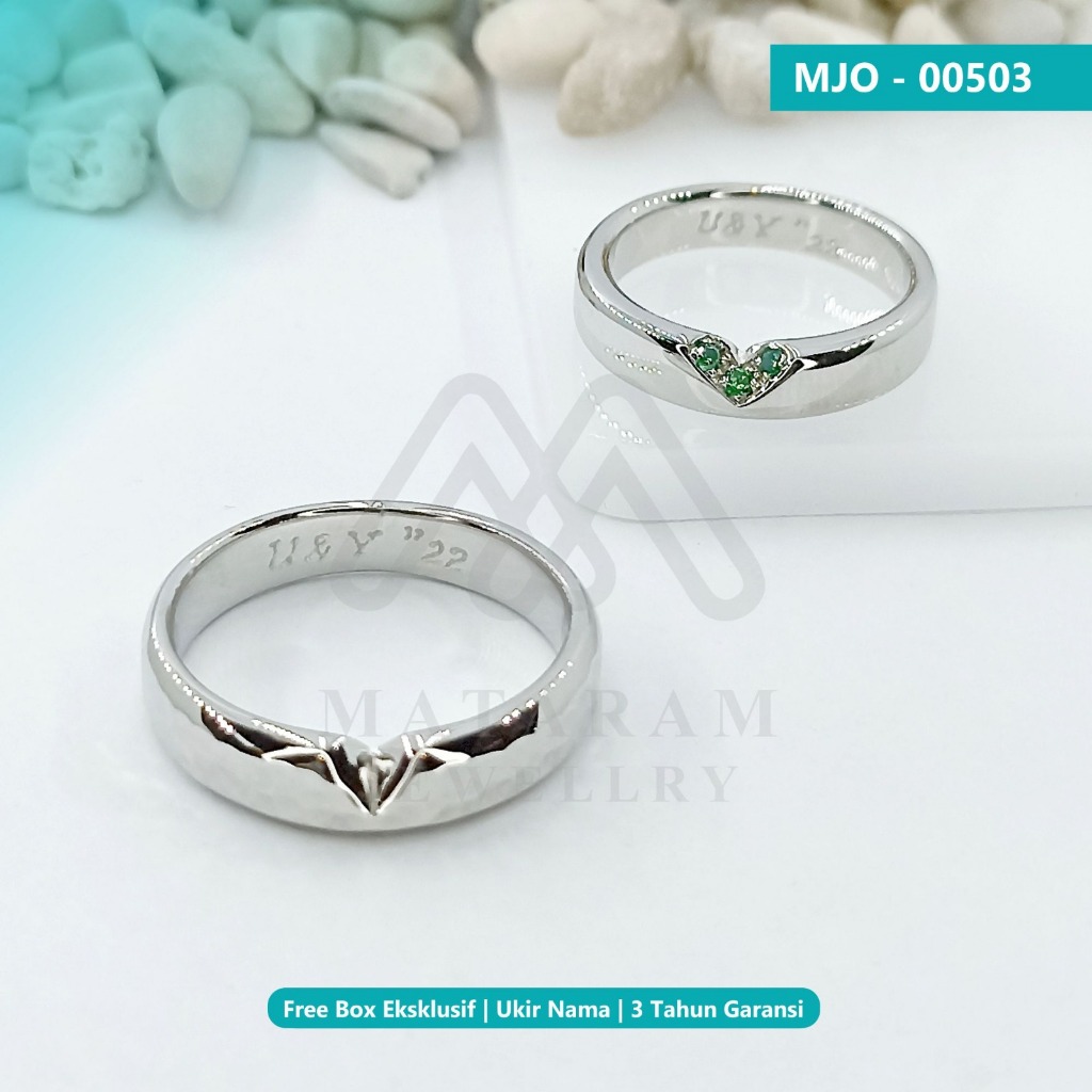 Cincin Couple Perak dan Emas Putih Kadar 10% Sepasang - Bebas Request Model Cincin Custom By Mataram
