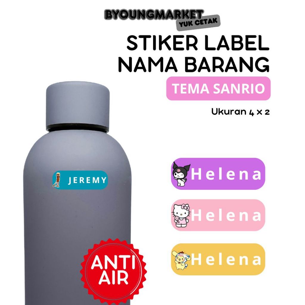 

Stiker Nama Waterproof TEMA SANRIO | Stiker Tahan Air | Stiker Nama Custom I Stiker Nama Barang Label Barang Isi 80+++