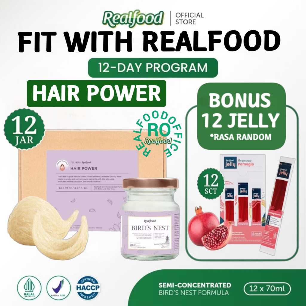 

Realfood Hair Power 6 Botol & 12 Botol Bonus Jelly ( Minuman Sarang Burung Walet ) RO