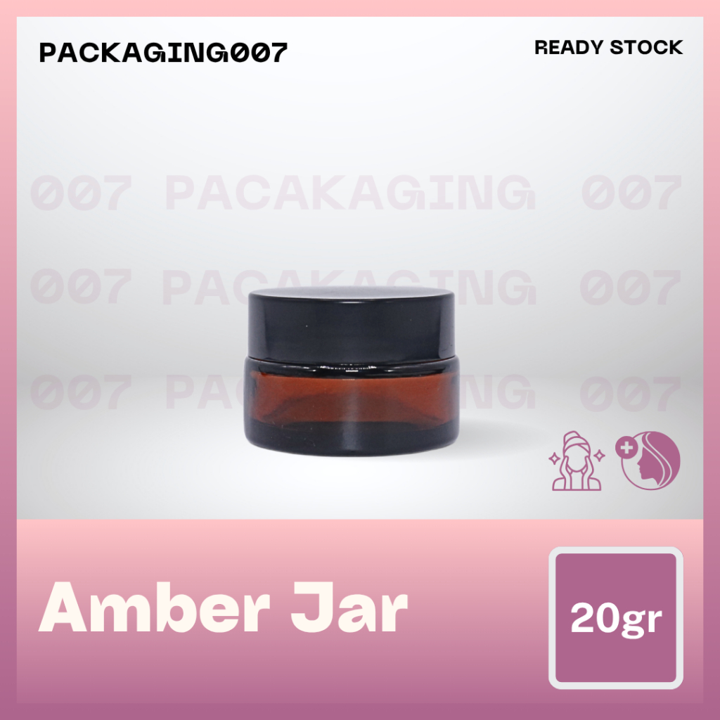 Pot Kaca Amber Coklat 20 gram Tutup Hitam Glossy 20g Ready Stock / Pot Kaca Coklat / Pot Cream Amber
