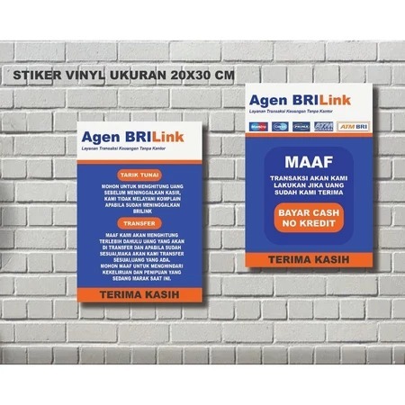 

STIKER BRILINK VINYL UNTUK PENGUMUMAN UKURAN 20X30CM